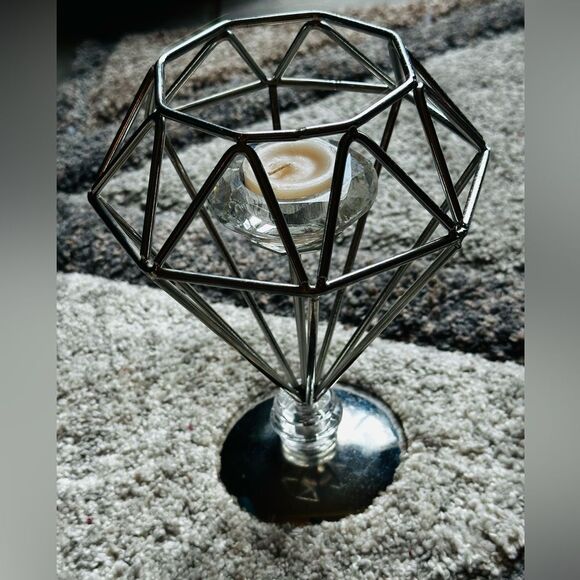 Candle holder Geometric Silver and Crystal Tea light suspended - Picture 7 of 10